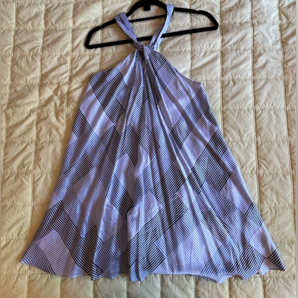 Banana Republic Belay Light Blue Stripe 100% Silk Halter Neck Mini Dress - Picture 2 of 4